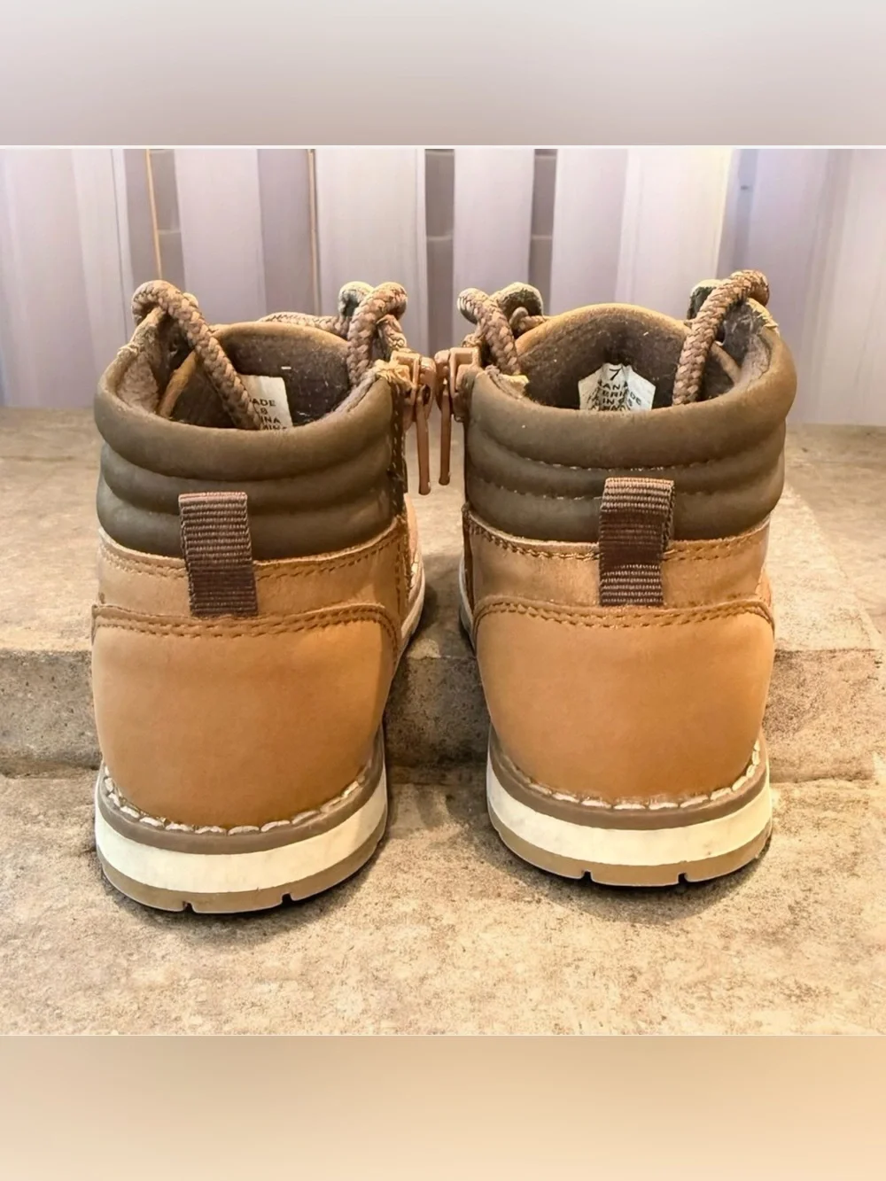 Children’s Place Youth Hiking Boots Tan Brown Zip & Lace Up Size 7